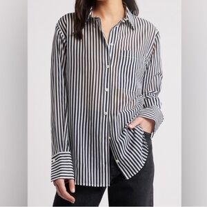 FRAME Striped Button Down Shirt in Distressed Linen Blend